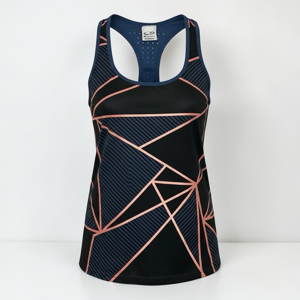 Champion Women's Black & Navy Racerback Tank with Pink Geometric Trim